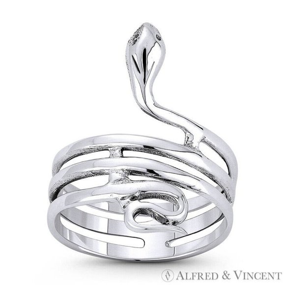 Snake Spirit Animal Serpentine Charm Boho Ring in .925 Sterling Silver - Size 9 - Picture 1 of 1